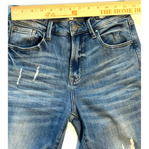Women's Risen Flared Jeans juniors size 1 inseam 25 ripped & distressed Y2K - Picture 4 of 7